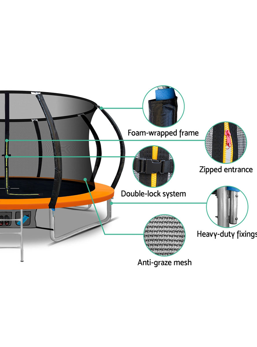 Everfit 12 Foot Round Orange Trampoline With Basketball Hoop And Safety Net Info Image 1