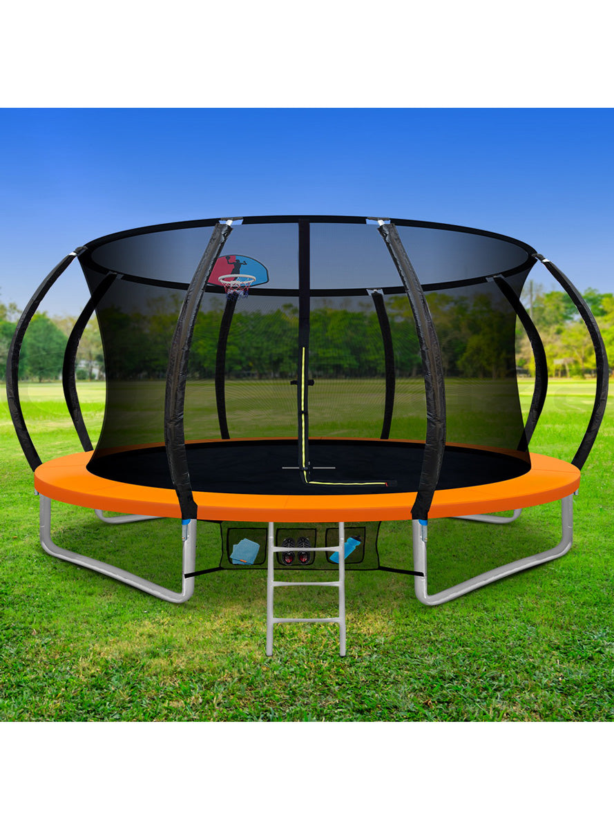 Everfit 12 Foot Round Orange Trampoline With Basketball Hoop And Safety Net Lifestyle Image