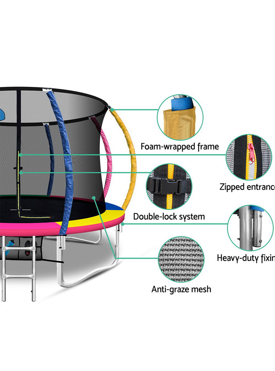 Everfit 12 Foot Round Rainbow Trampoline With Basketball Hoop And Safety Net Info Image 1