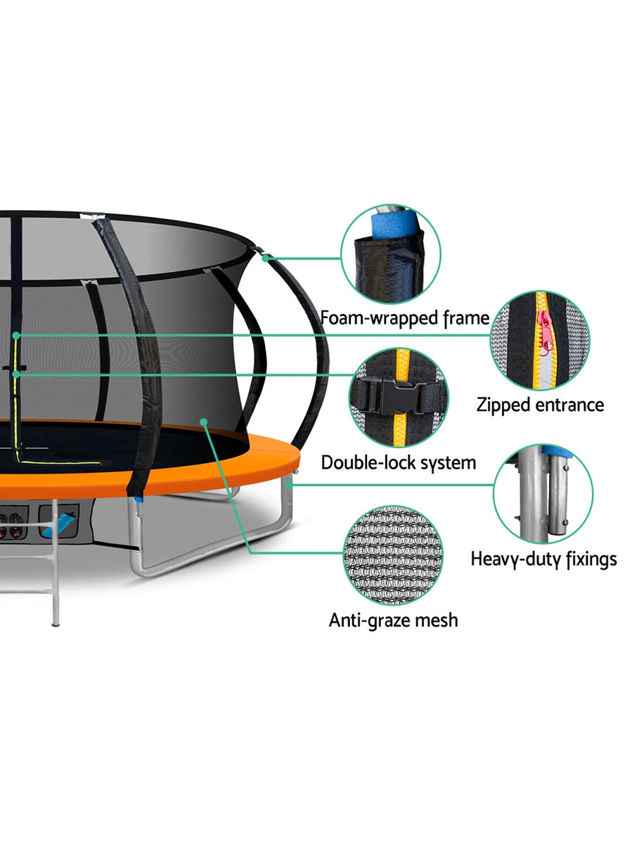 Everfit 14 Foot Round Orange Trampoline With Basketball Hoop And Safety Net Info Image 1