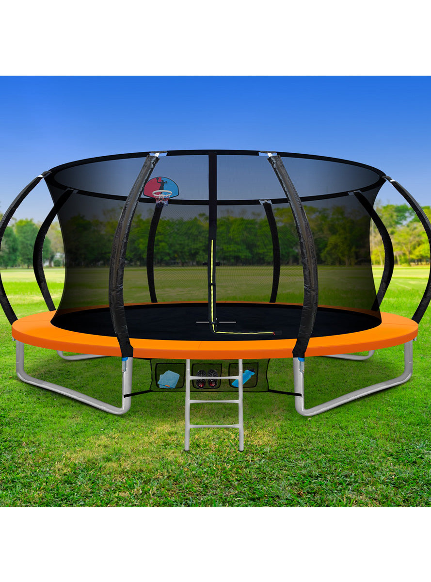 Everfit 14 Foot Round Orange Trampoline With Basketball Hoop And Safety Net Lifestyle Image