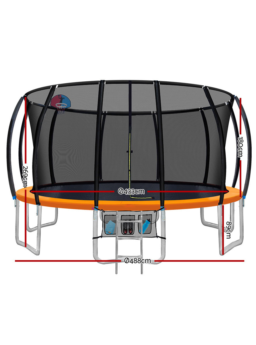 Everfit 16 Foot Round Orange Trampoline With Basketball Hoop And Safety Net Dimensions Image