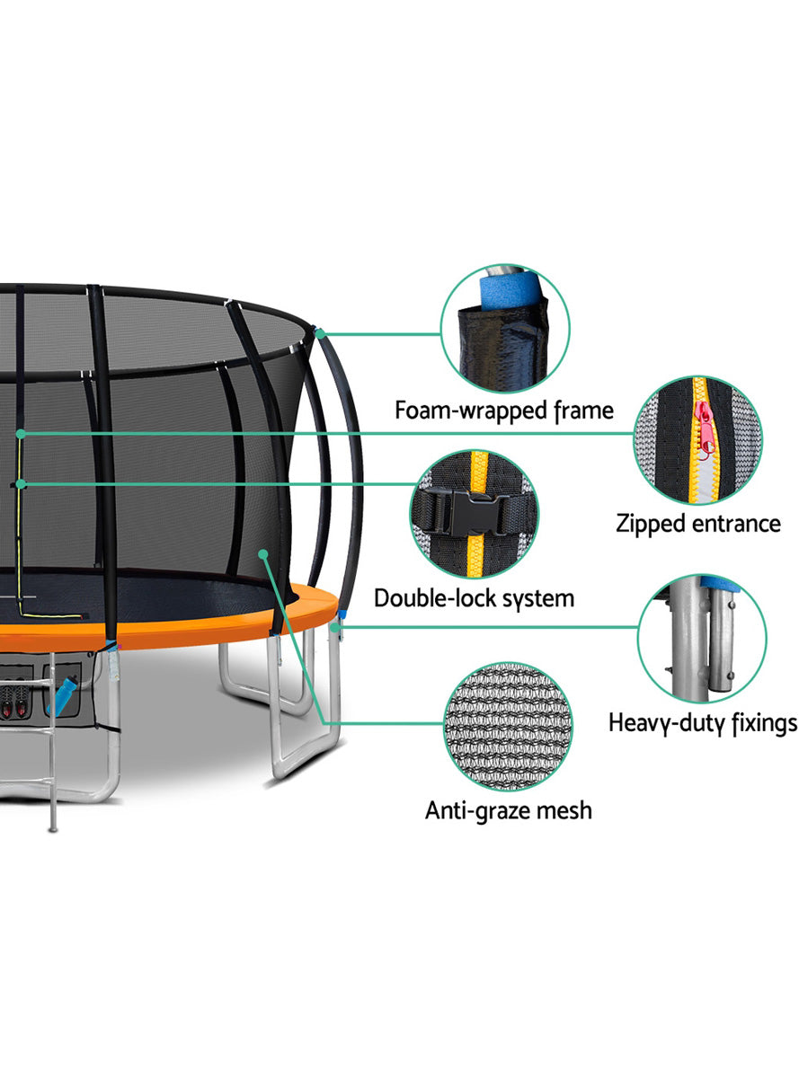 Everfit 16 Foot Round Orange Trampoline With Basketball Hoop And Safety Net Info Image 1