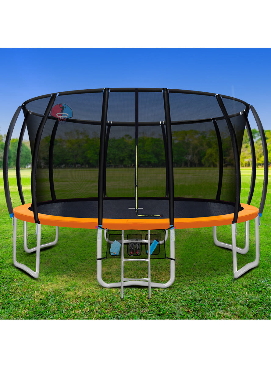 Everfit 16 Foot Round Orange Trampoline With Basketball Hoop And Safety Net Lifestyle Image