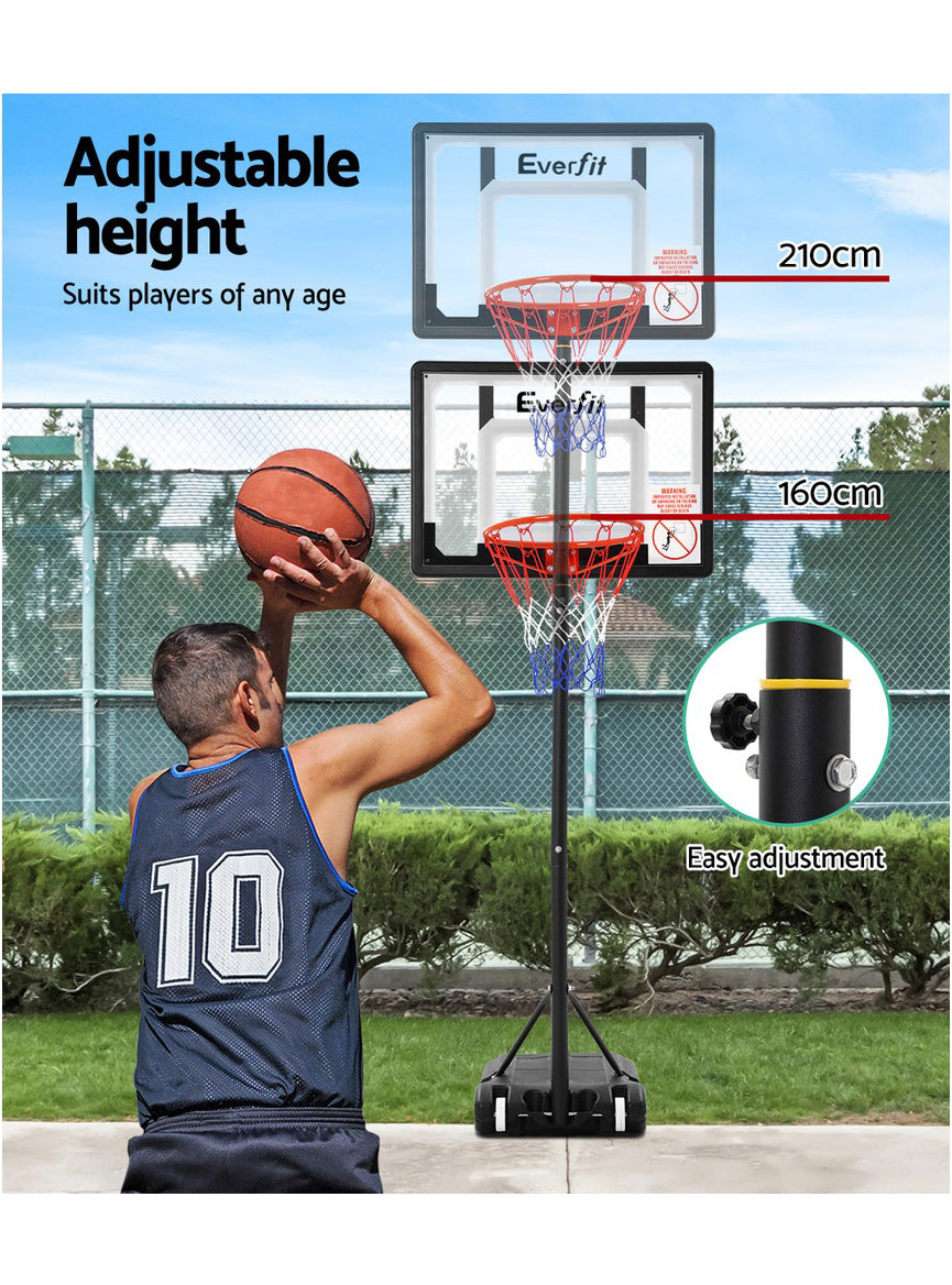 Everfit 210cm Adjustable Pro Basketball Hoop With Stand And Clear Square Backboard Info Image 1