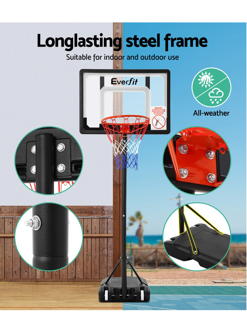 Everfit 210cm Adjustable Pro Basketball Hoop With Stand And Clear Square Backboard Info Image 3
