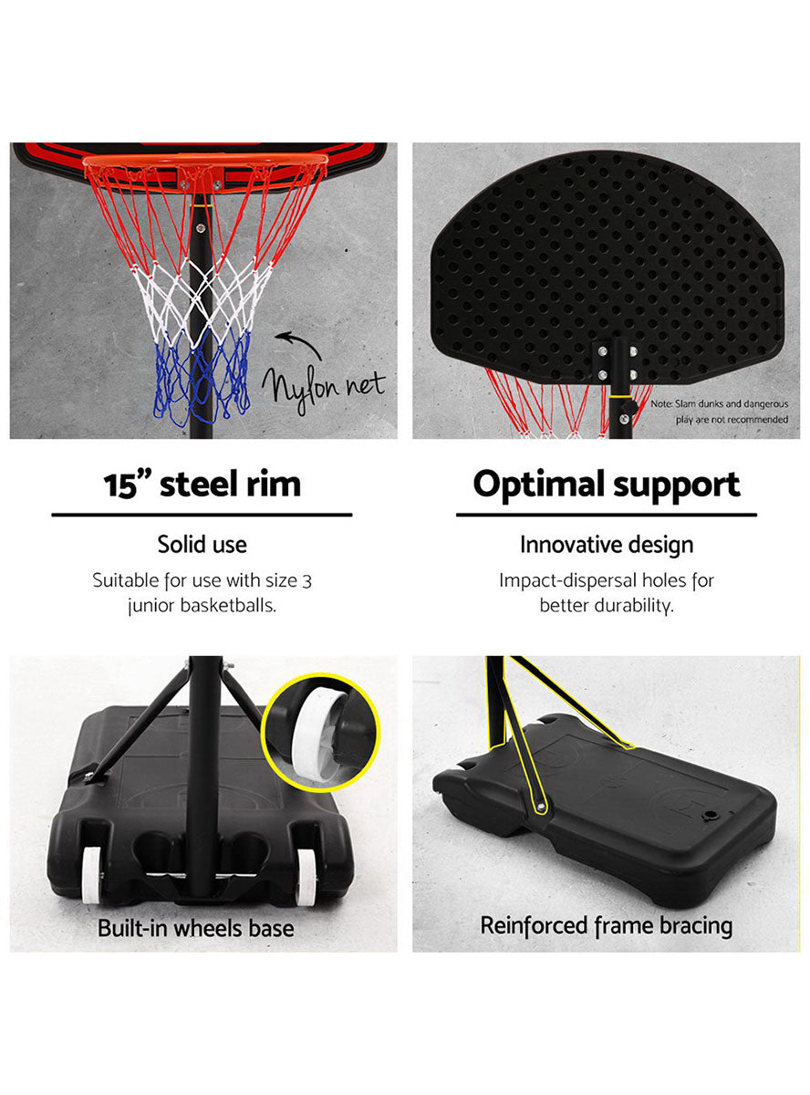 Everfit 210cm Pro Basketball Hoop With Adjustable Stand Round Backboard And Red And Black Details Info Image 1