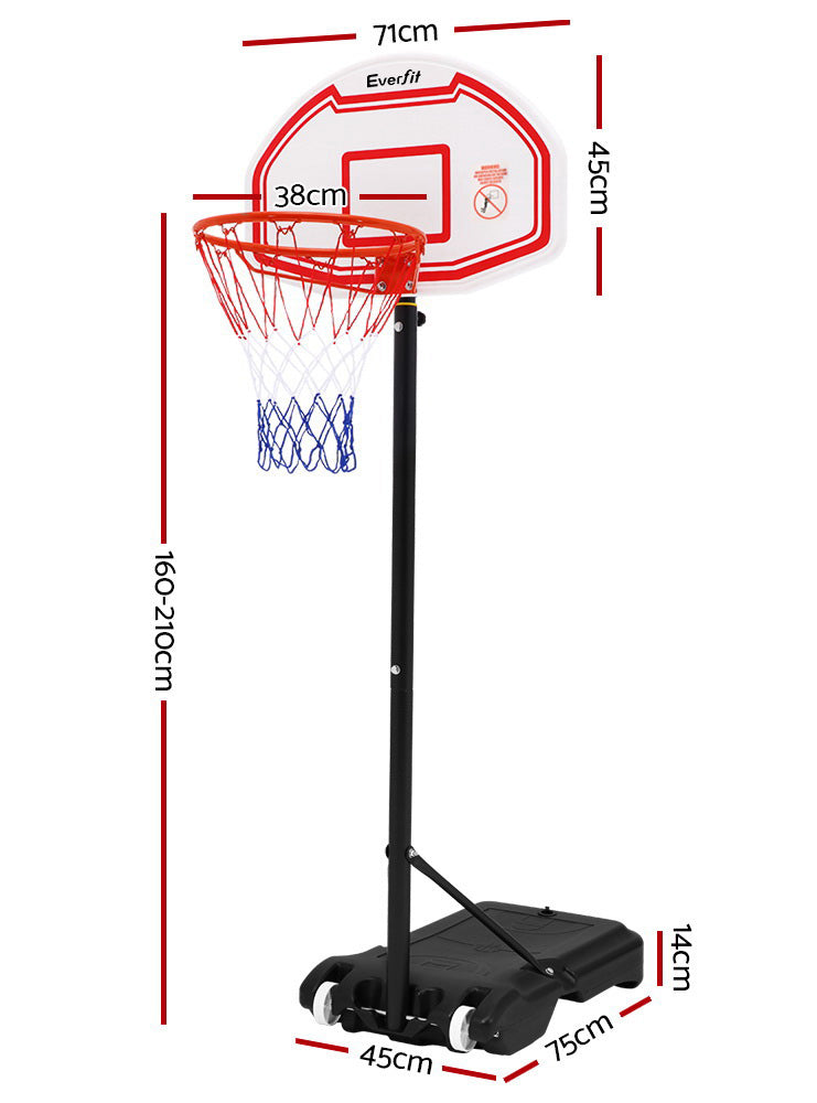 Everfit 210cm Pro Basketball Hoop With Adjustable Stand Round Backboard And Red And White Details Dimensions Image