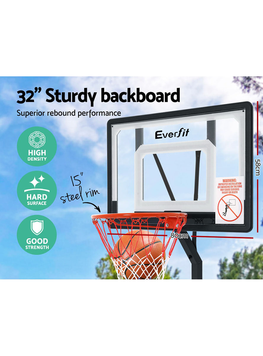Everfit 260cm Pro Basketball Hoop With Adjustable Stand And Square Backboard With Clear And White Details Info Image 1