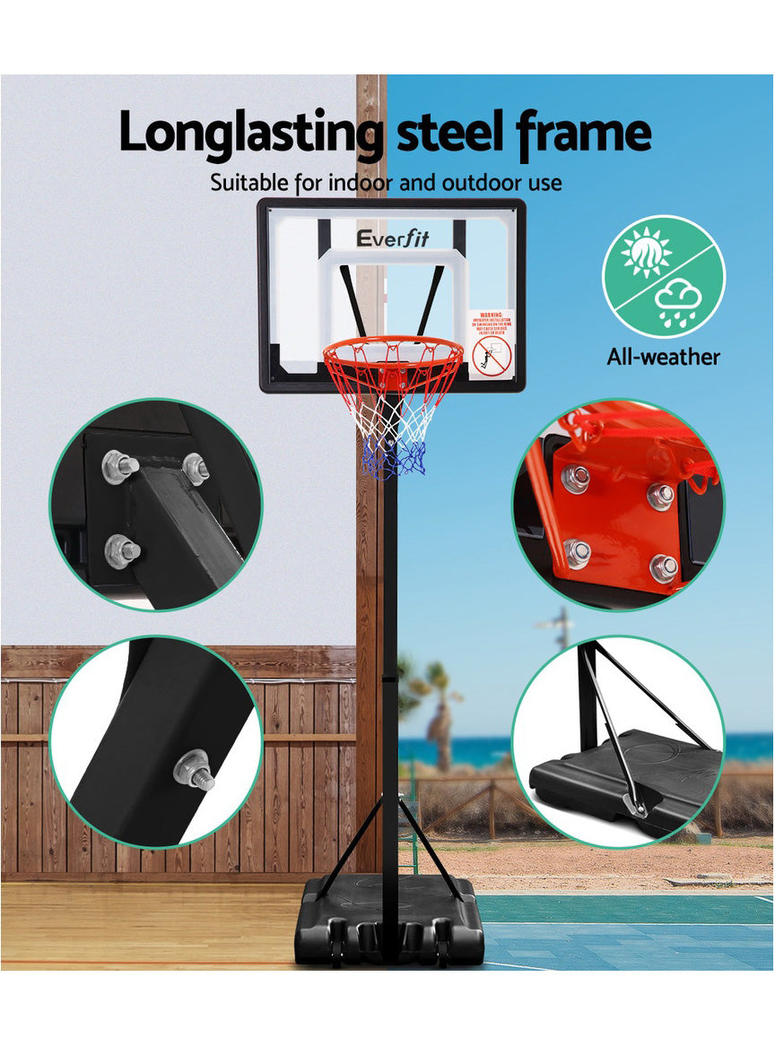 Everfit 260cm Pro Basketball Hoop With Adjustable Stand And Square Backboard With Clear And White Details Info Image 2