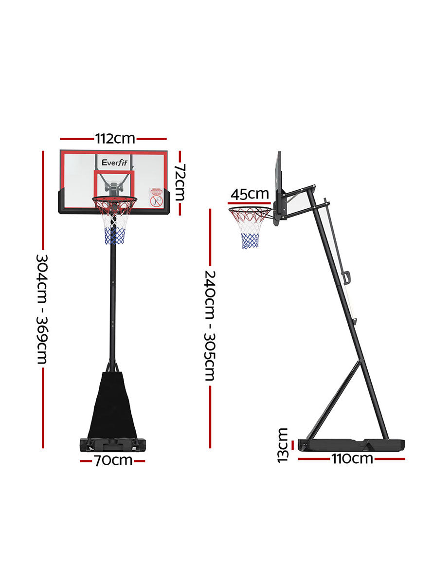 Everfit 305cm Adjustable Stand Basketball Hoop With Return System And Red Detailed Backboard Dimensions Image