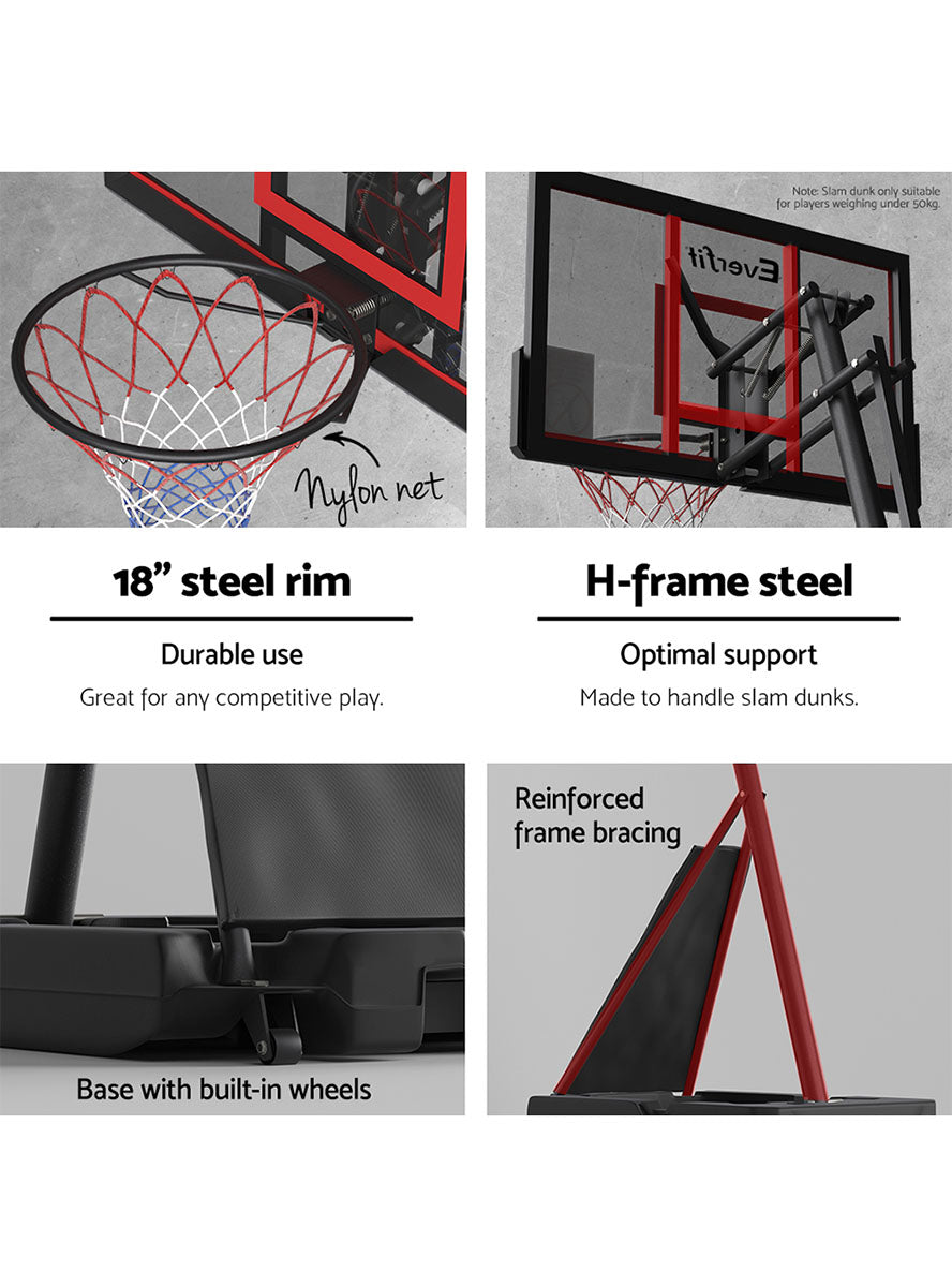 Everfit 305cm Adjustable Stand Basketball Hoop With Return System And Red Detailed Backboard Info Image 1