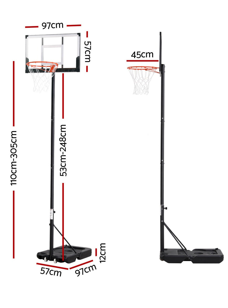 Everfit 305cm Basketball Hoop On Easy Adjustable Stand Dimensions Image