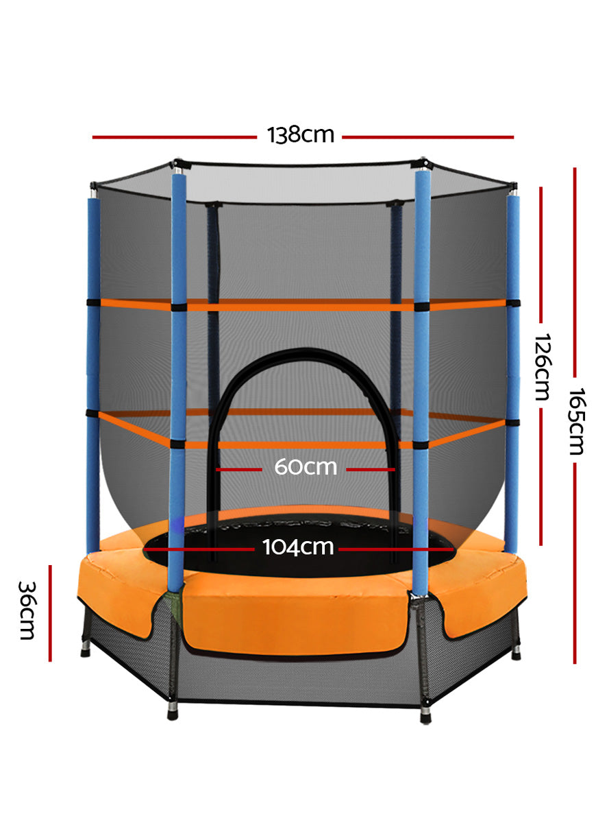 Everfit 4 Foot Orange And Blue Round Trampoline With Safety Net Dimensions Image