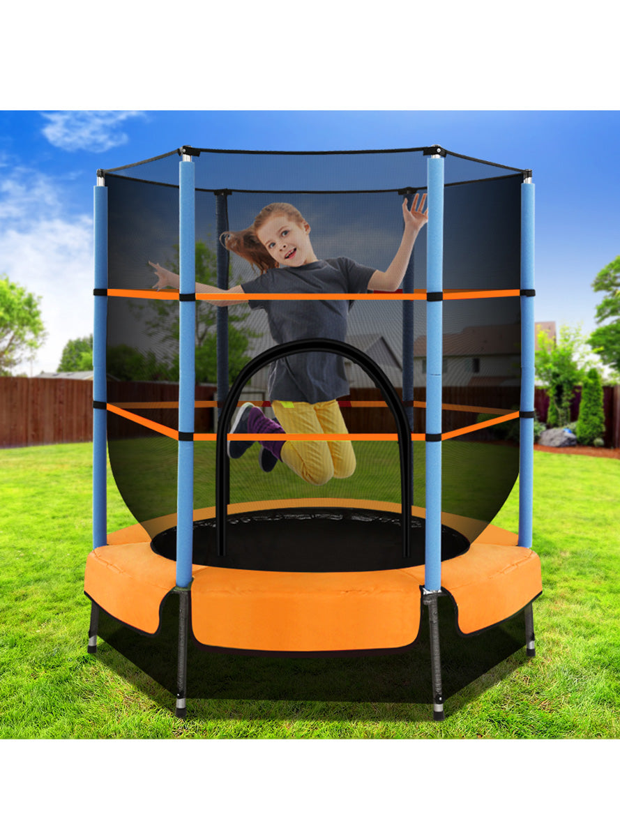 Everfit 4 Foot Orange And Blue Round Trampoline With Safety Net Lifestyle Image