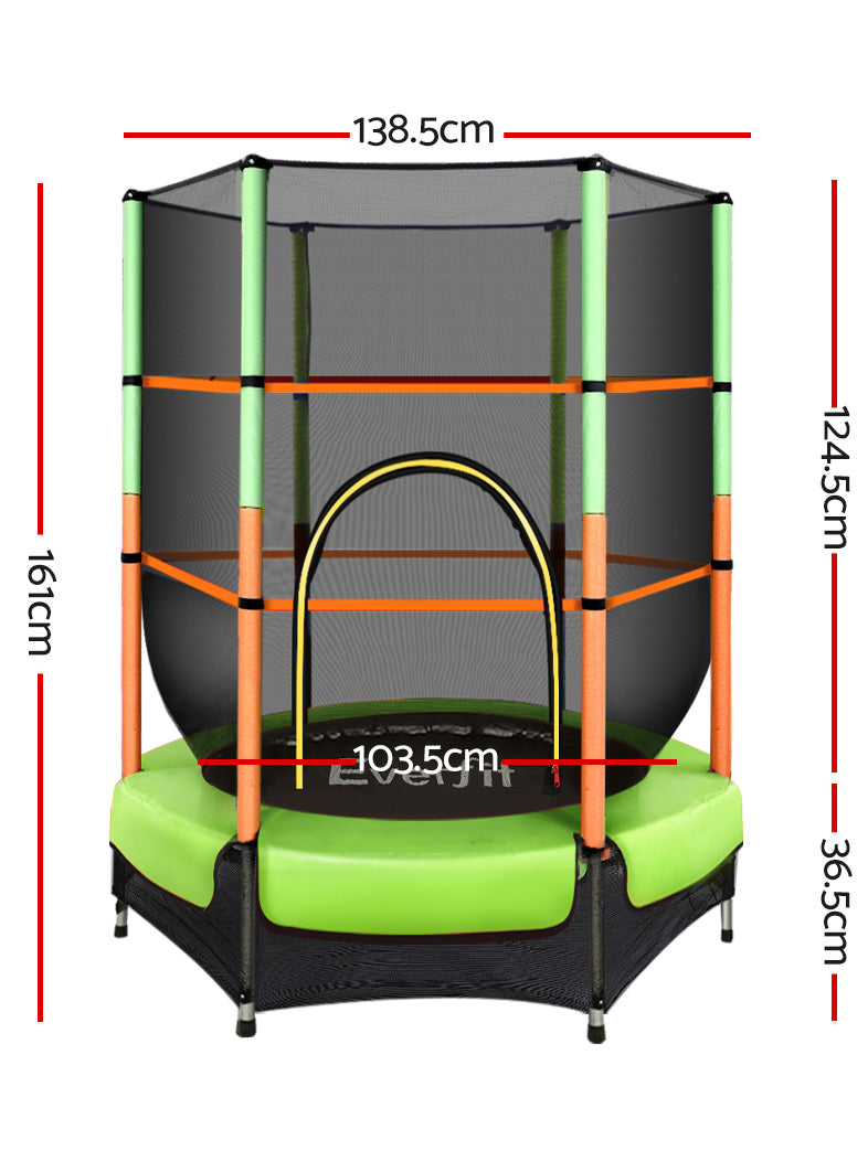 Everfit 4 Foot Orange And Green Round Trampoline With Safety Net Dimensions Image
