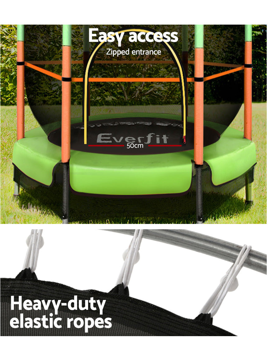 Everfit 4 Foot Orange And Green Round Trampoline With Safety Net Info Image 1