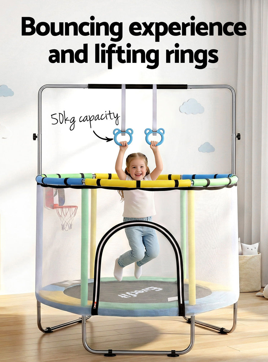 Everfit 4ft Kids Mini Trampoline With Gymnastics Bar Boxing Bag And Basketball Hoop Info Image 1