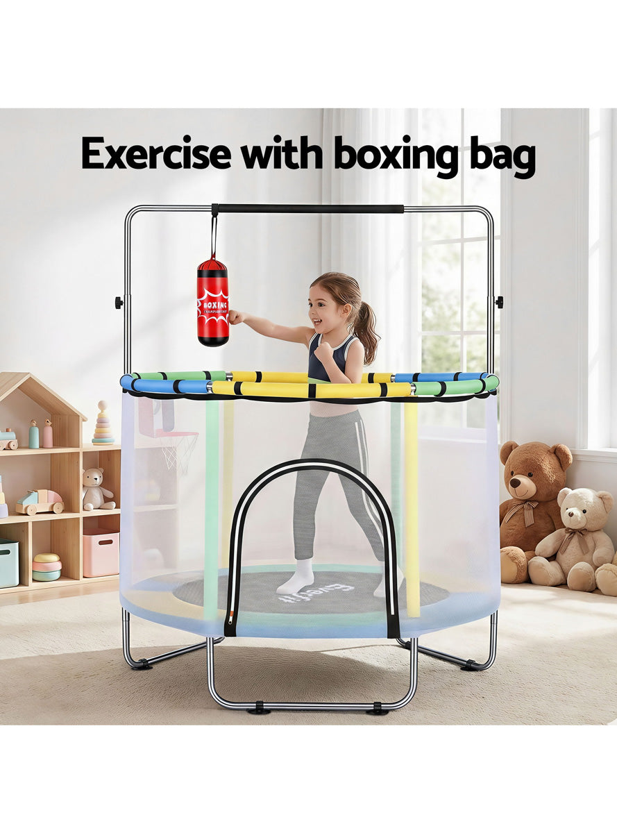 Everfit 4ft Kids Mini Trampoline With Gymnastics Bar Boxing Bag And Basketball Hoop Info Image 2