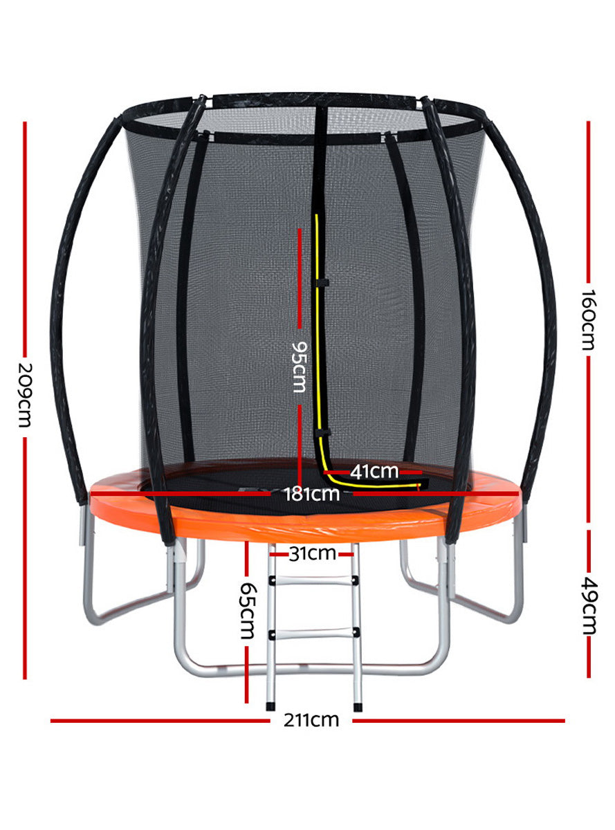 Everfit 6 Foot Orange Round Trampokine With Safety Net Dimensions Image