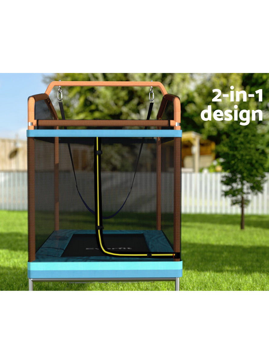 Everfit 6 Foot Rectangle Orange And Blue Trampoline With Swing And Safety Net Info Image 1