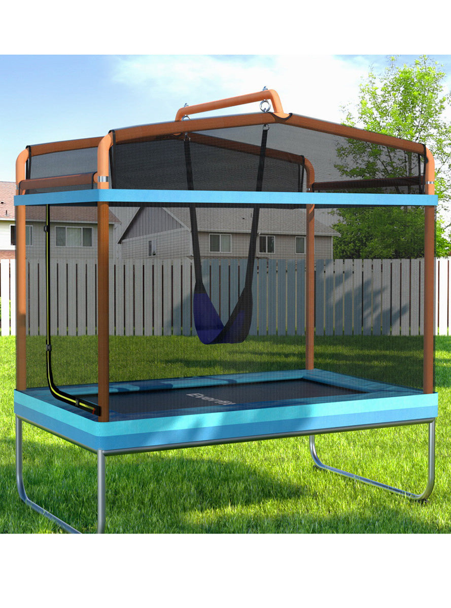 Everfit 6 Foot Rectangle Orange And Blue Trampoline With Swing And Safety Net Lifestyle Image