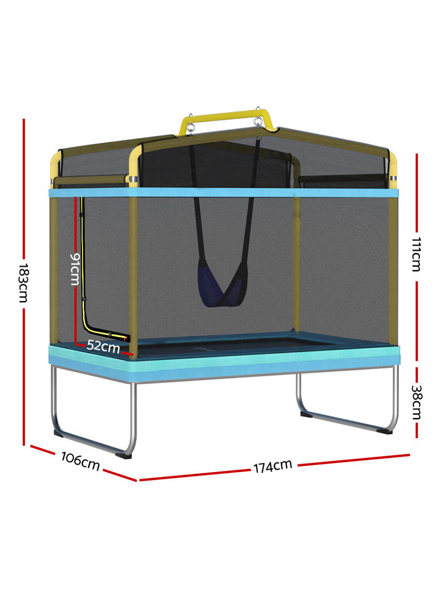 Everfit 6 Foot Rectangle Yellow And Blue Trampoline With Swing And Safety Net Dimensions Image