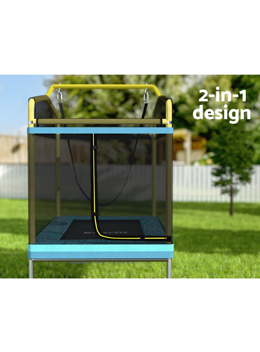 Everfit 6 Foot Rectangle Yellow And Blue Trampoline With Swing And Safety Net Info Image 1