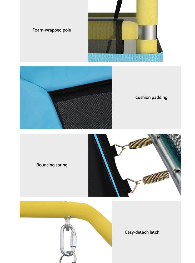 Everfit 6 Foot Rectangle Yellow And Blue Trampoline With Swing And Safety Net Info Image 3