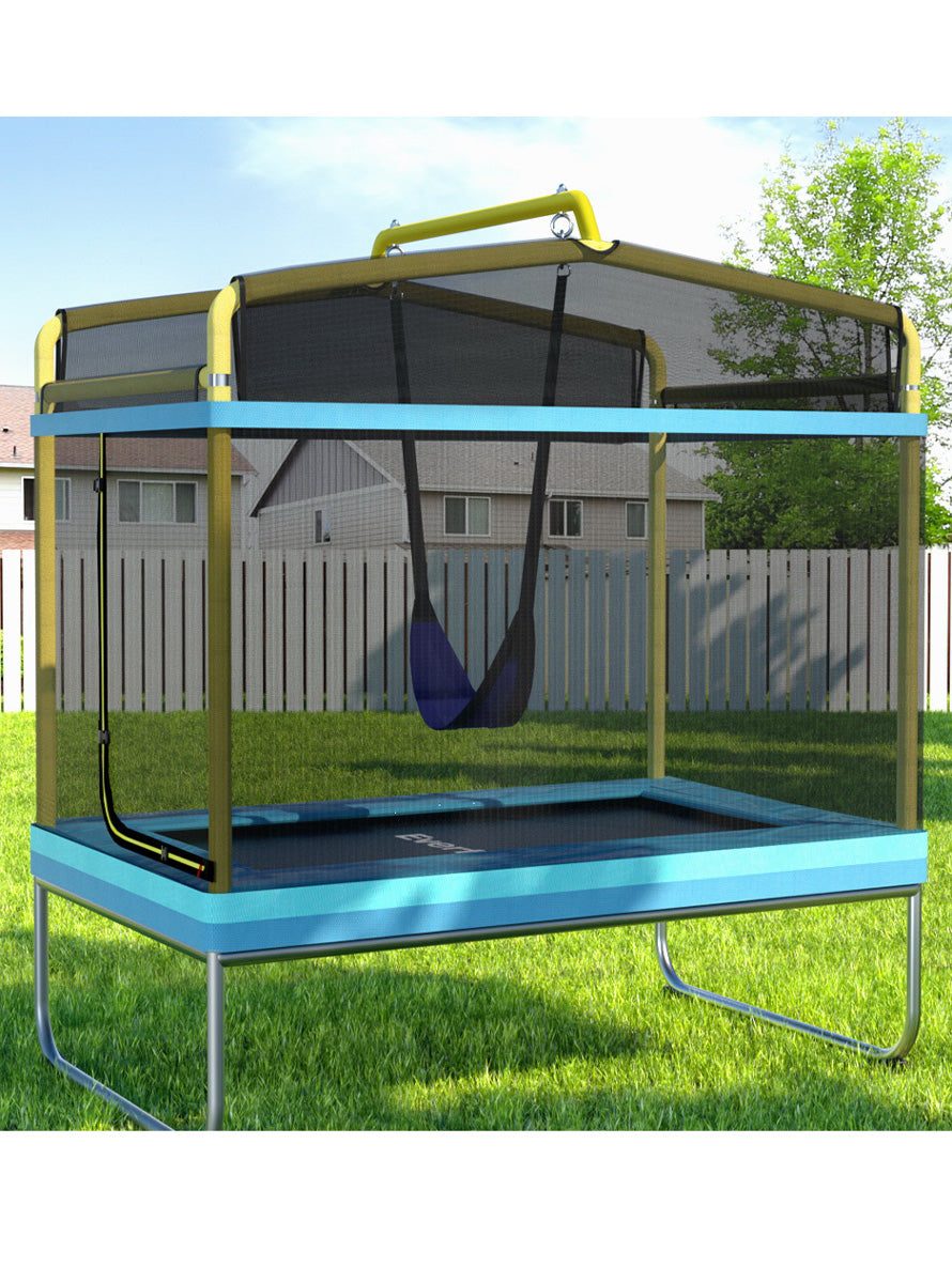 Everfit 6 Foot Rectangle Yellow And Blue Trampoline With Swing And Safety Net Lifestyle Image