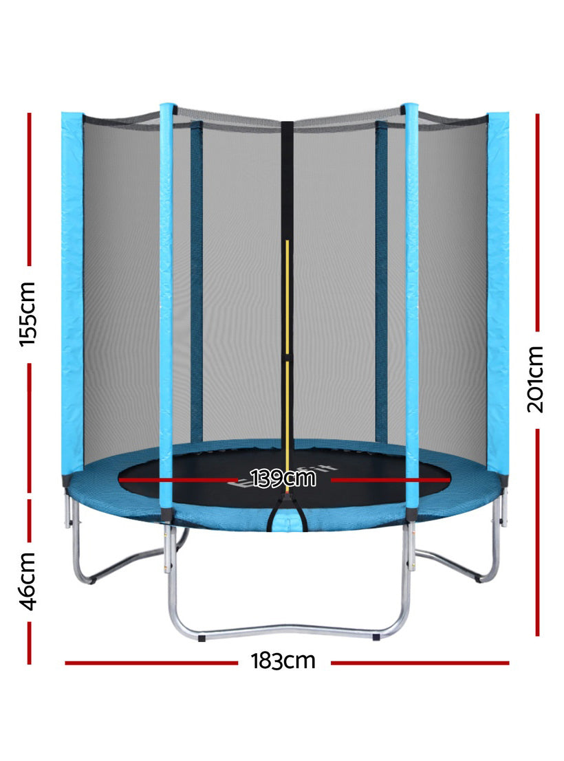 Everfit 6 Foot Round Blue Trampoline With Safety Net Dimensions Image