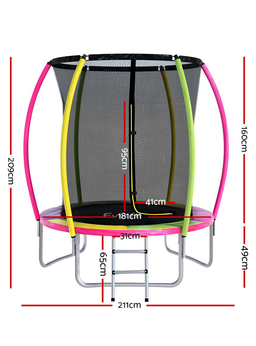 Everfit 6 Foot Yellow Pink And Green Round Trampokine With Safety Net Dimensions Image