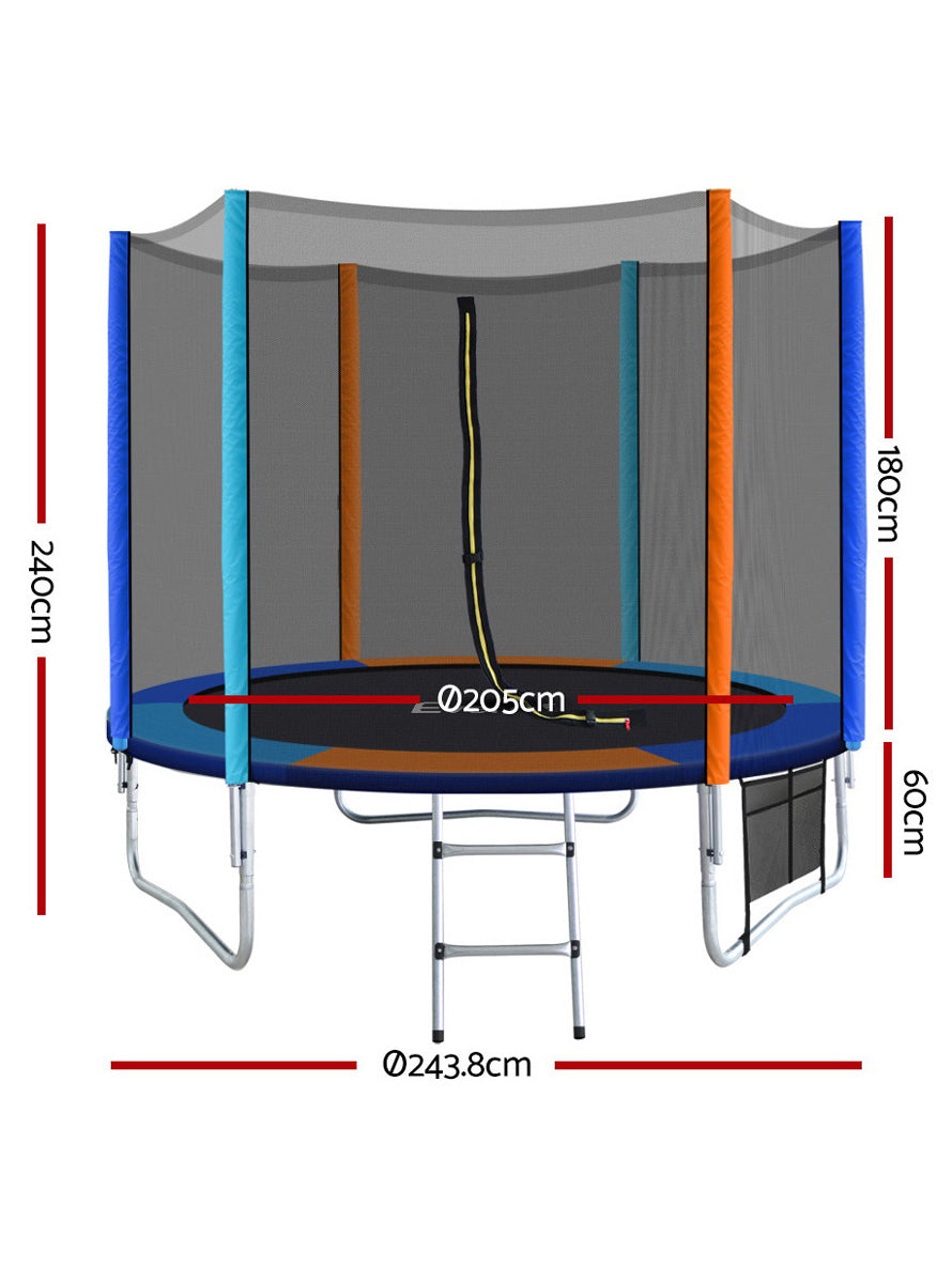 Everfit 8 Foot Orange And Blue Trampoline With Safety Net And Ladder Dimensions Image