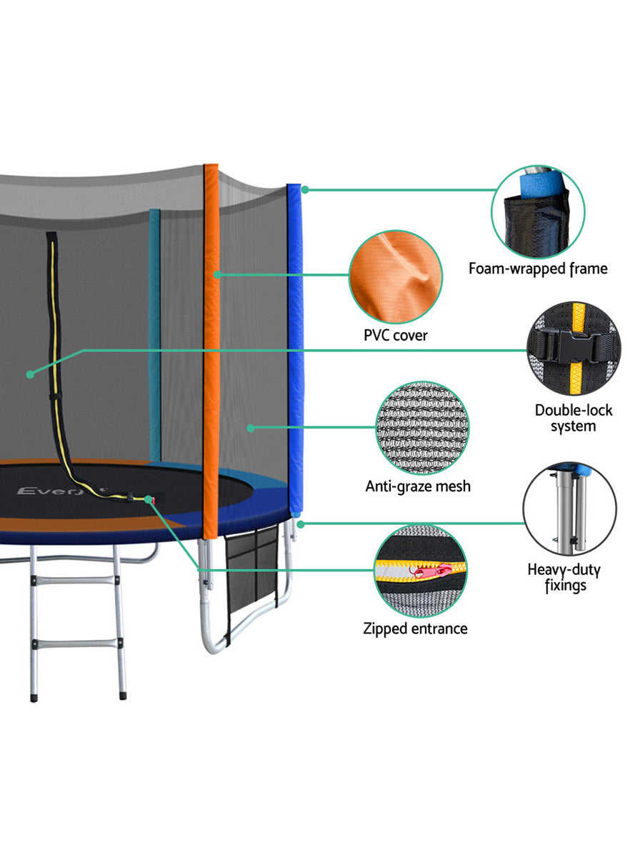 Everfit 8 Foot Orange And Blue Trampoline With Safety Net And Ladder Info Image 1