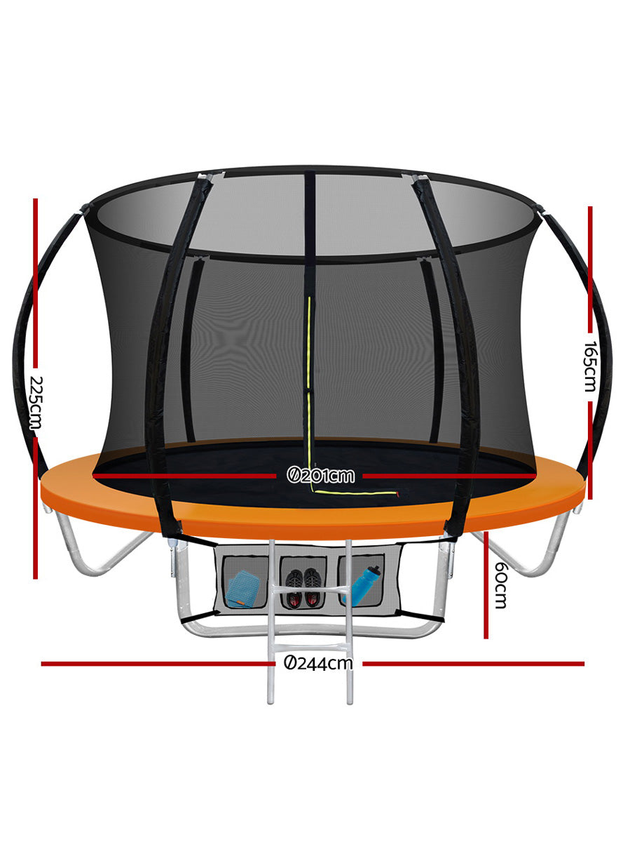 Everfit 8 Foot Orange Round Trampoline With Safety Net Dimensions Image