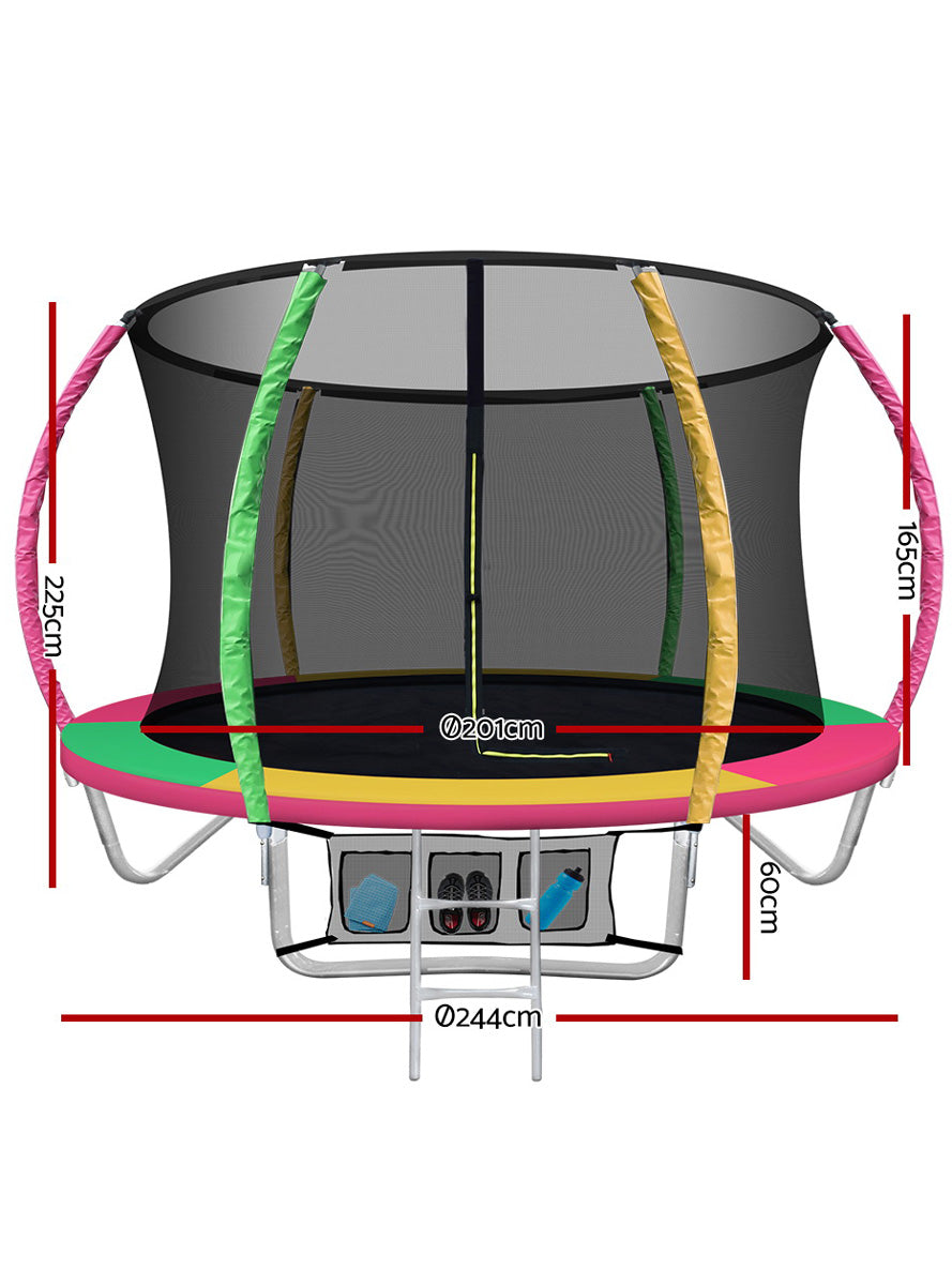 Everfit 8 Foot Pink Yellow And Green Round Trampoline With Safety Net Dimensions Image