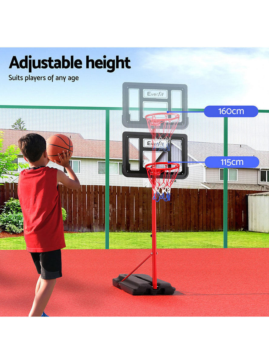 Everfit Kids 160cm Adjustable Basketball Hoop On Stand With Red And Black Details Info Image 1
