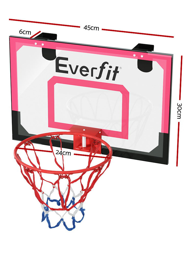 Everfit Wall Or Door Mounted Basketball Hoop With Red And Clear Detailed Backboard Dimensions Image
