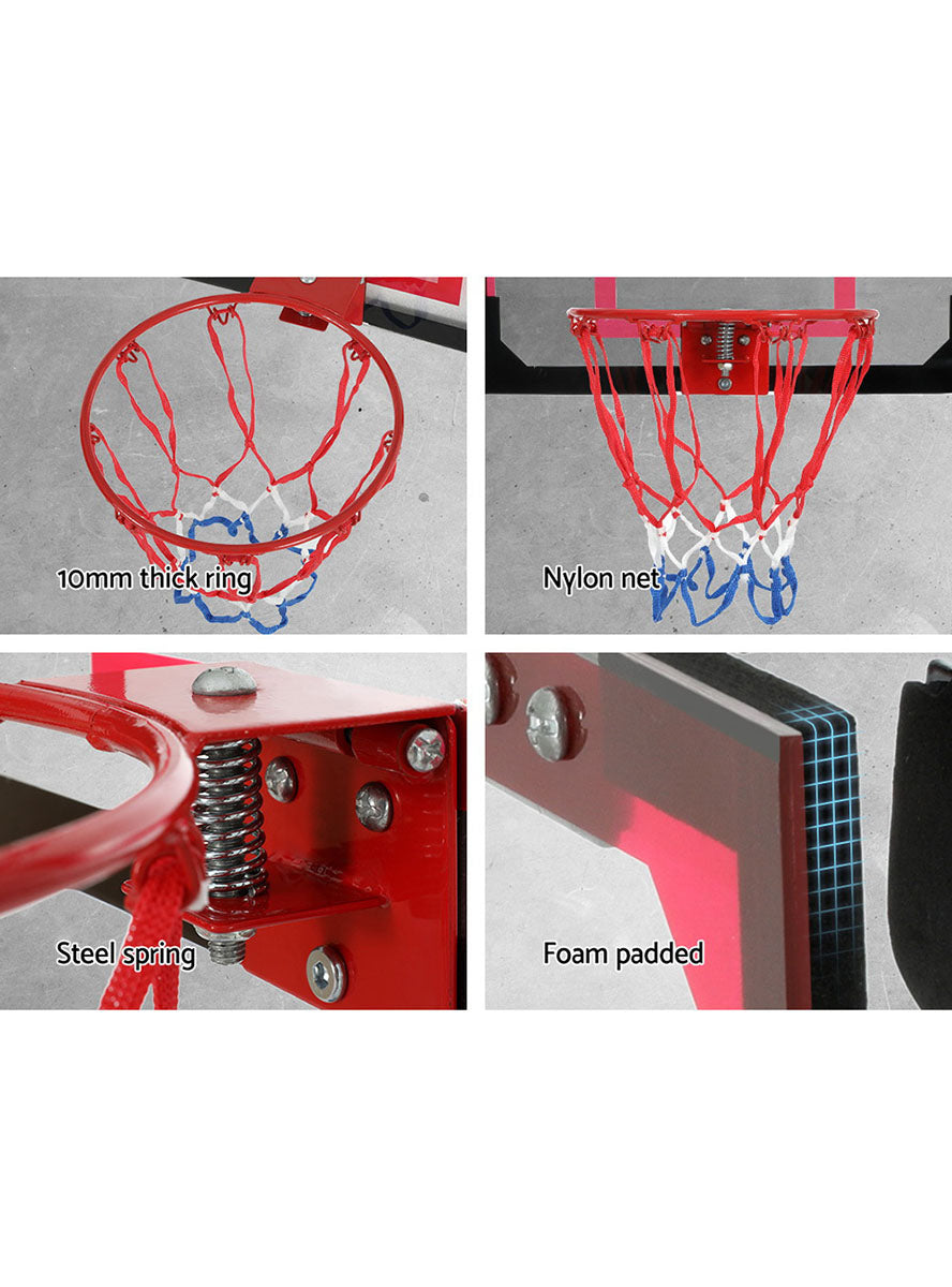 Everfit Wall Or Door Mounted Basketball Hoop With Red And Clear Detailed Backboard Info Image 3