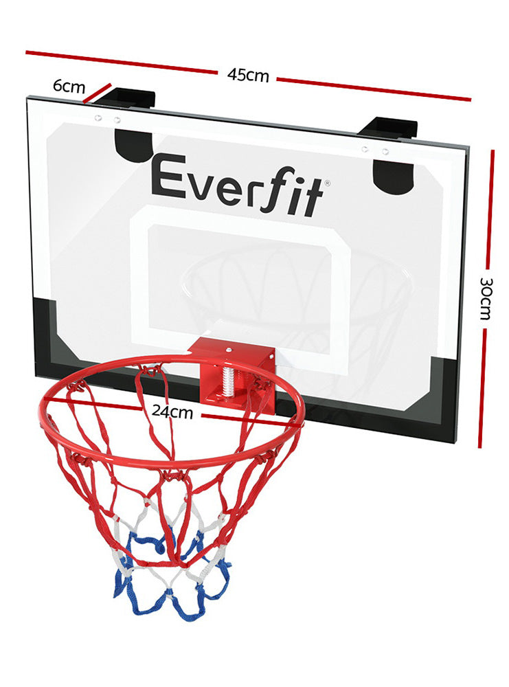 Everfit Wall Or Door Mounted Basketball Hoop With White And Clear Detailed Backboard Dimensions Image
