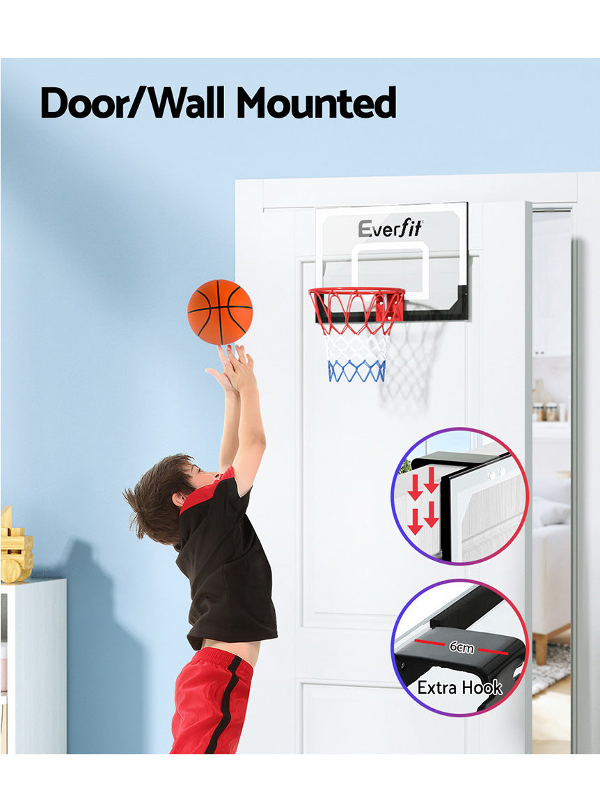 Everfit Wall Or Door Mounted Basketball Hoop With White And Clear Detailed Backboard Info Image 1