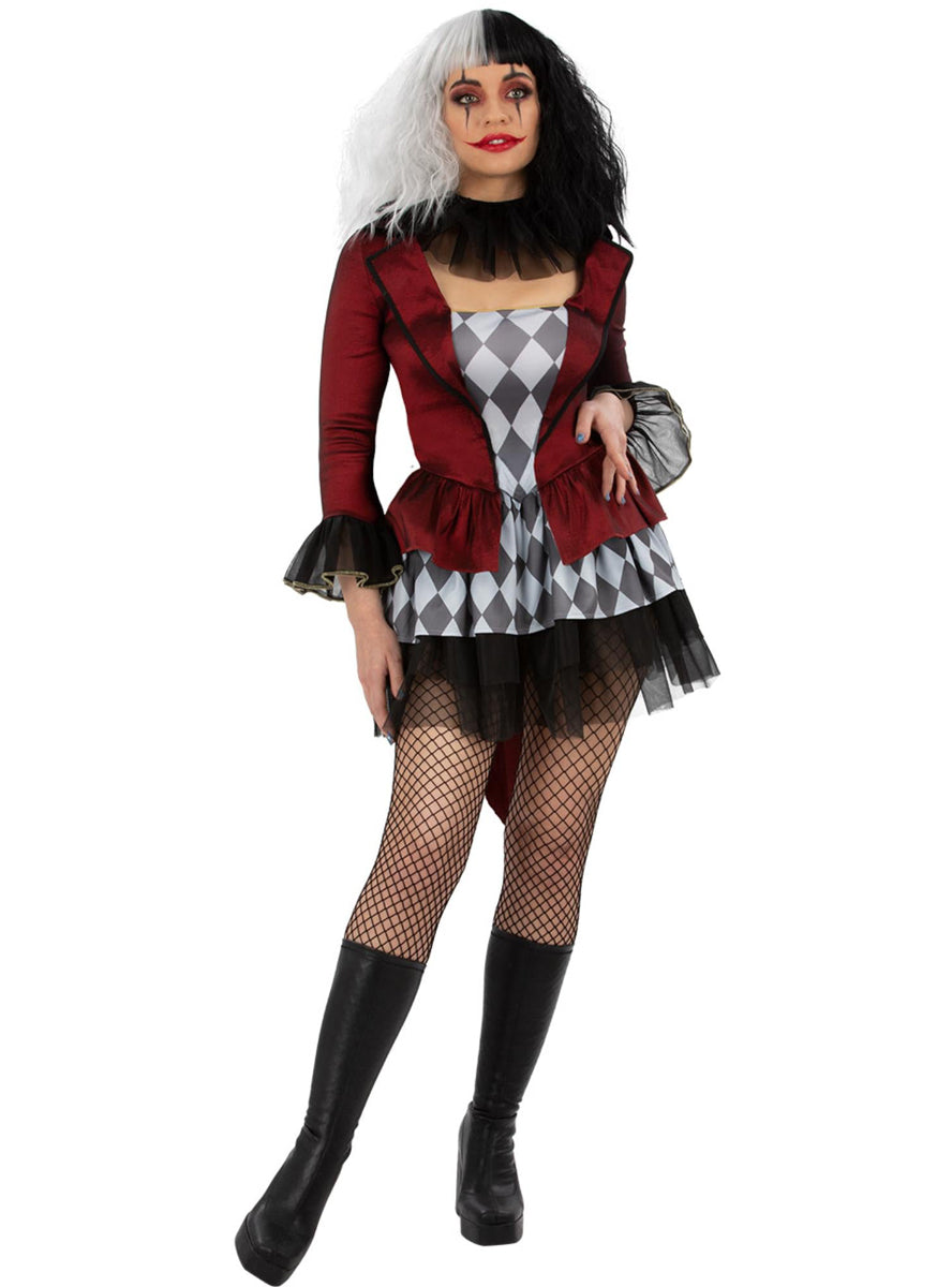 Plus Size Womens Evil Harlequin Jester Costume - Alternative Image