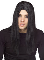 Mens Long Black Gothic Halloween Cosutme Wig - Main Image