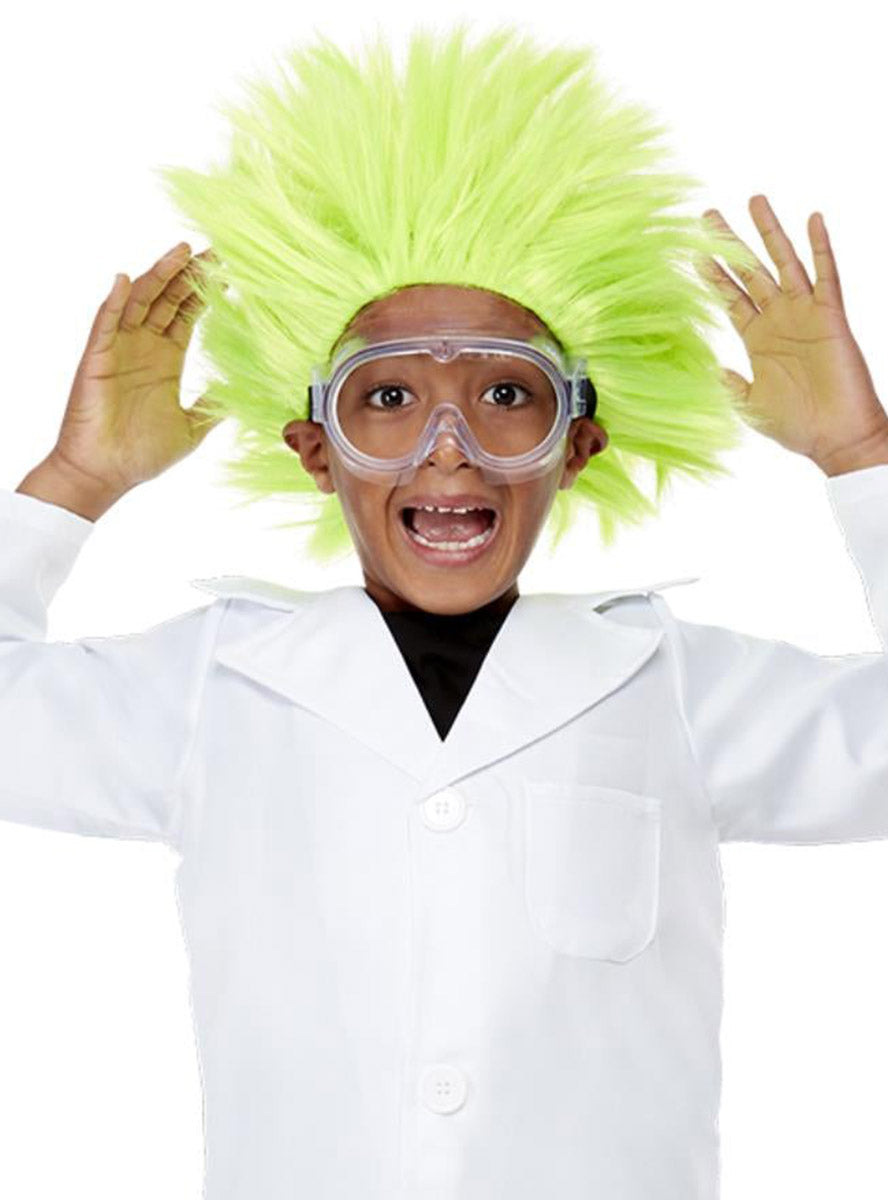 Neon Green Mad Scientist Kids Wig - Main Image