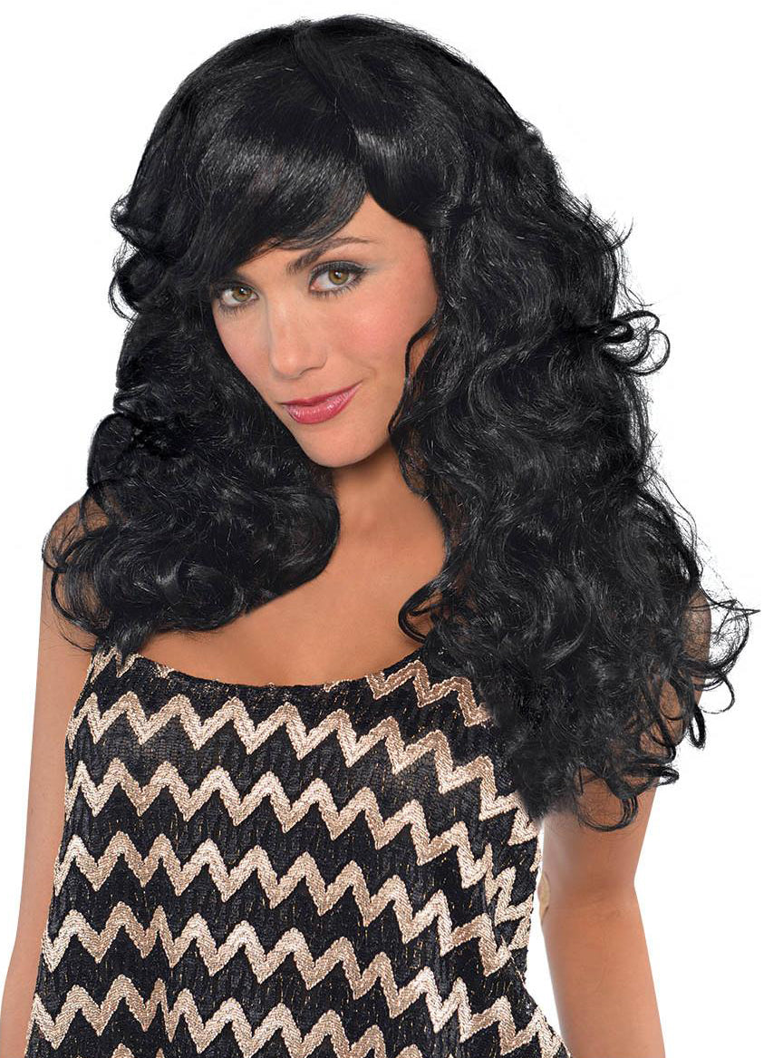 Long Black Womens Curly Costume Wig - Main Image