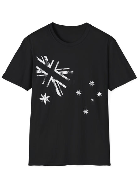 Adults Black Plus Size T-Shirt with Faded Australian Flag Print
