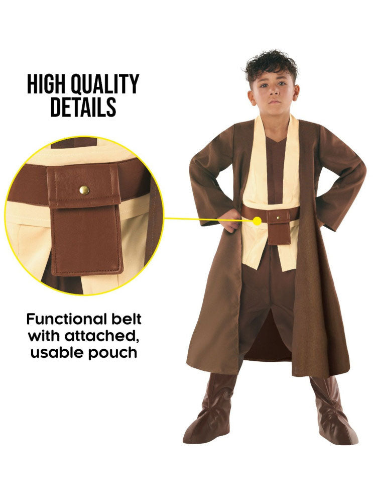 Boys Brown Fantasy Hooded Robe Star Wars Jedi Costume Details Image