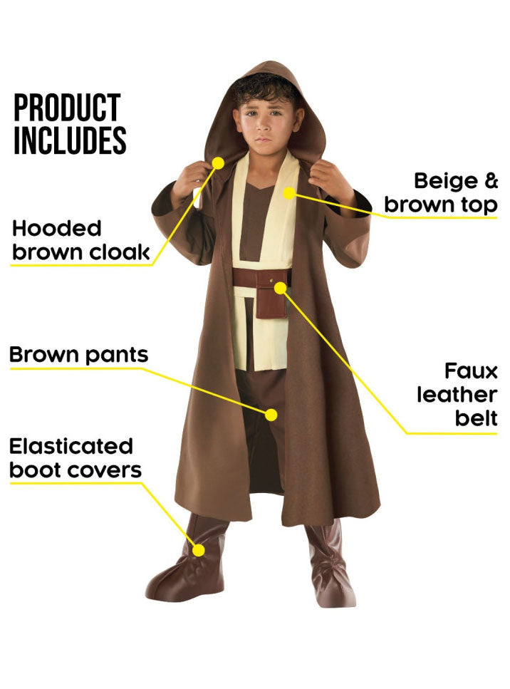 Teen Boys Brown Fantasy Hooded Robe Star Wars Jedi Costume Includes Image