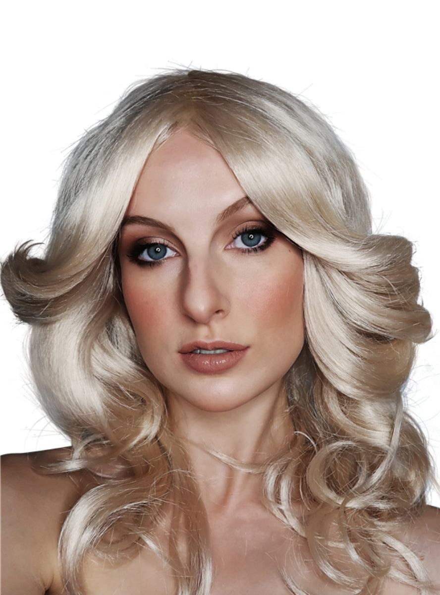Farrah Womens Blonde 70s Flock Costume Wig - Alternative Image