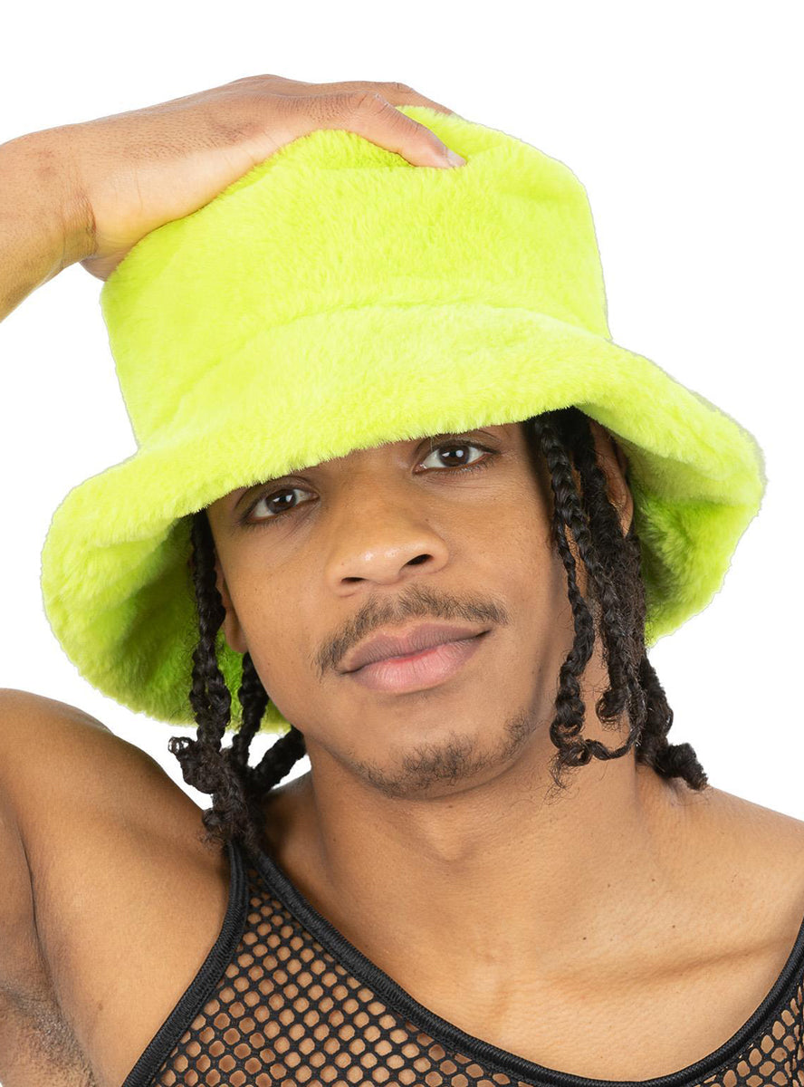 Mens 1990s furry bright green costume bucket hat - Main image